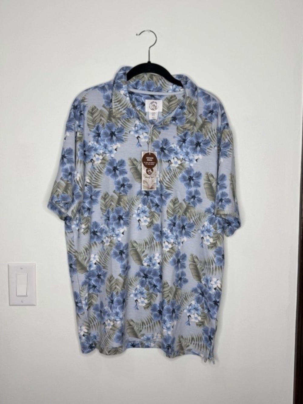 Panama Jack Polo Short Sleeve Shirt Blue Floral Print Tropical Hawaiian XL NEW